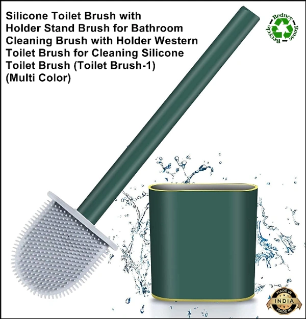 Silicon Toilet Brush with Slim Holder Flex Toilet Brush Anti-drip Set Toilet Bowl Cleaner Brush, No-Slip Long Handle Soft Silicone Bristle Clean Toilet Corner Easily.(Multi Color)